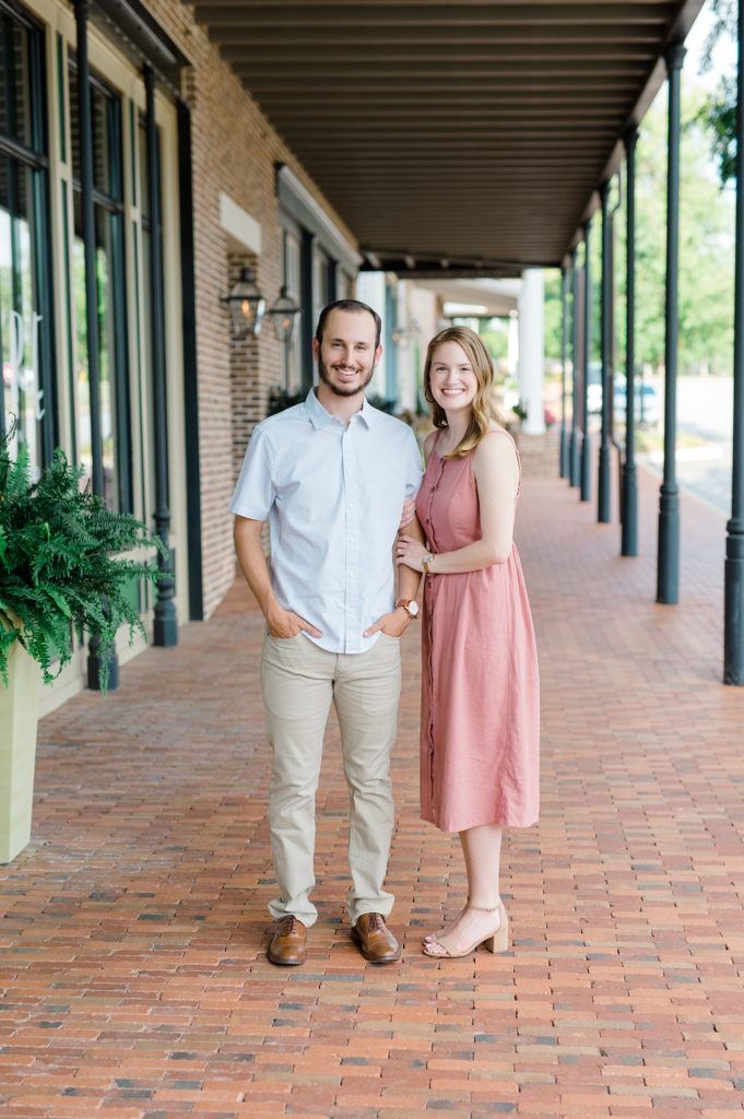 bride and groom smiling together at their old town columbus engagement session