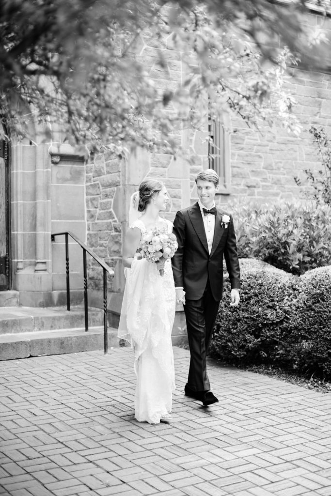 bride and groom walking together